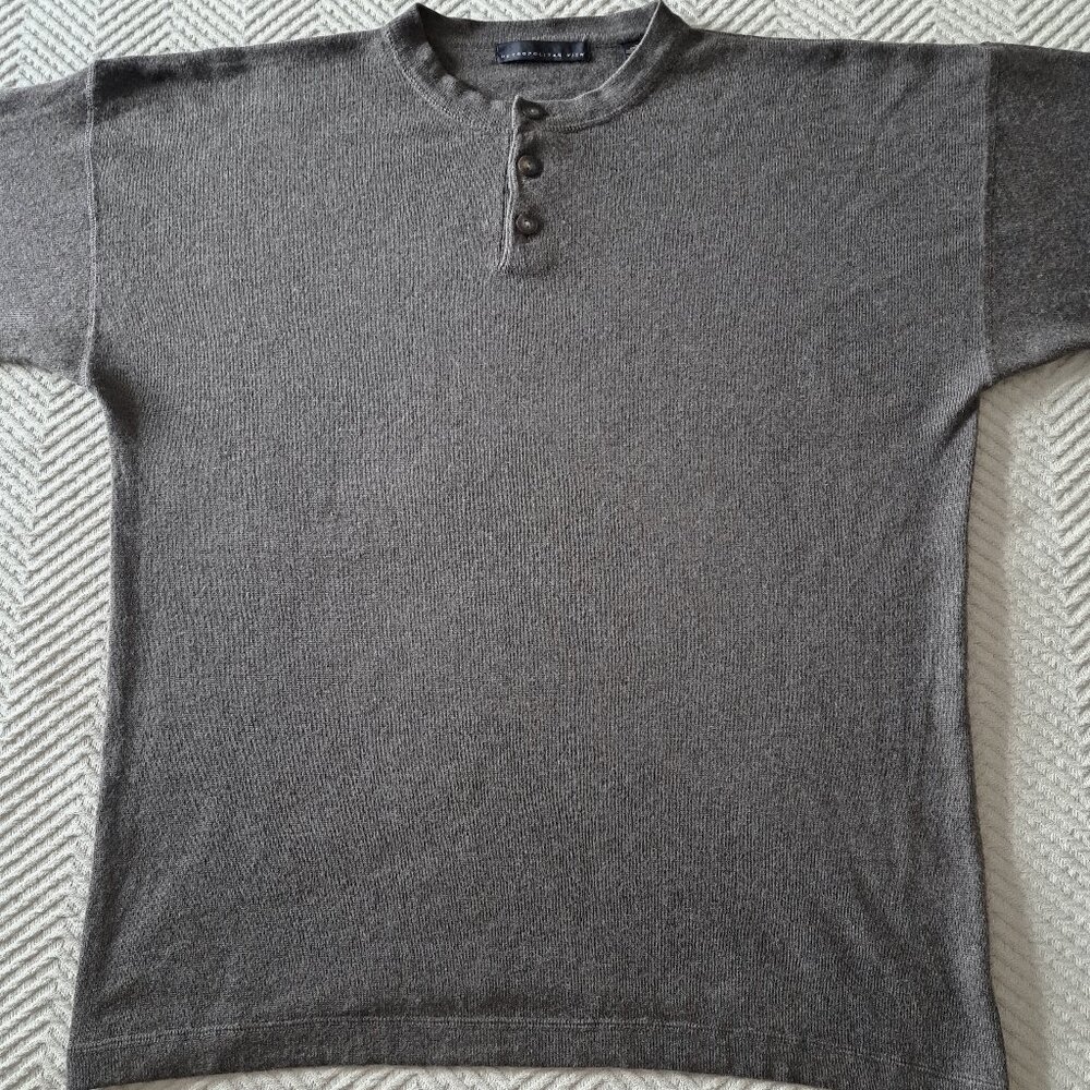 Metropolitan View Cashmere Silk Blend Henley Sweater Chocolate Pullover Size XL